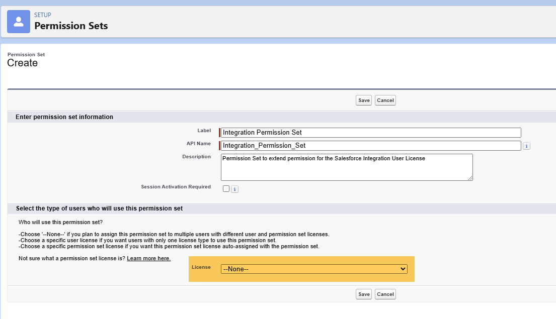 Create Permission Set with no license assigned